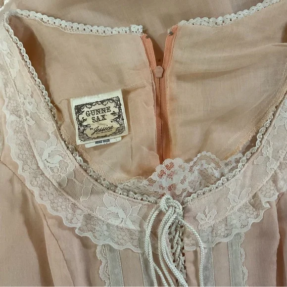 RARE Vintage Gunne Sax Full Skirt Boho Long Lace Up Corset Ruffled Maxi Dress - Picture 13 of 14